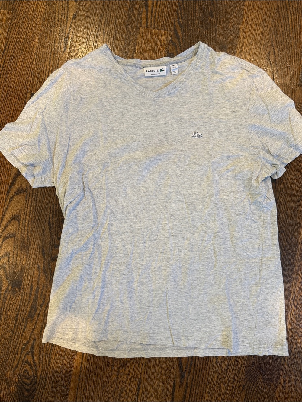Lacoste Heather Gray V-Neck Tee with Subtle Crocodile Logo